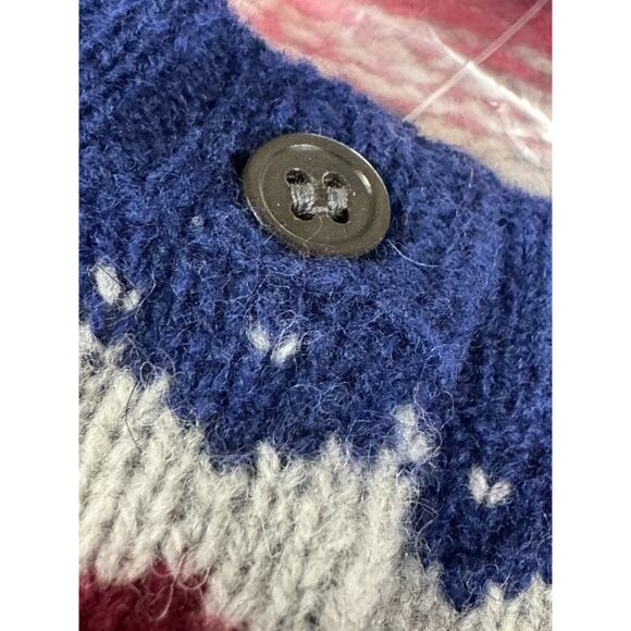 LL Bean Lamb Wool Cardigan Sweater Women's L-Reg Button Up Blue Pink Fair Isle - Picture 4 of 8